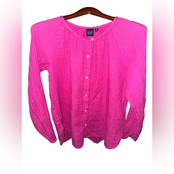 GAP Tops - GAP Womens Vibrant Pink Cotton Button-Down Shirt Long Sleeve Blouse Size Medium